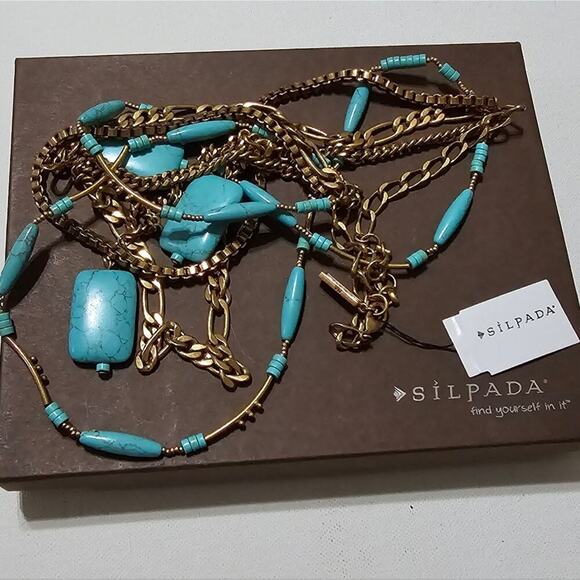 Silpada KR Toes in the Sand Tiered Howlite Turquoise & Brass Necklace 5-Strands - Picture 5 of 7